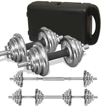 Load image into Gallery viewer, 20kg Cast Iron Adjustable Dumbbell & Barbell Set in Chrome