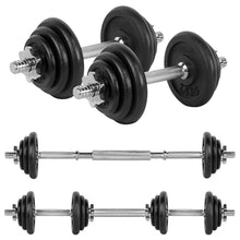 Load image into Gallery viewer, 20kg Cast Iron Adjustable Dumbbell & Barbell Set in Chrome