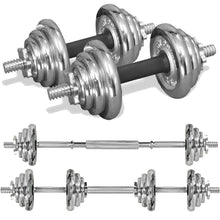 Load image into Gallery viewer, 20kg Cast Iron Adjustable Dumbbell & Barbell Set in Chrome